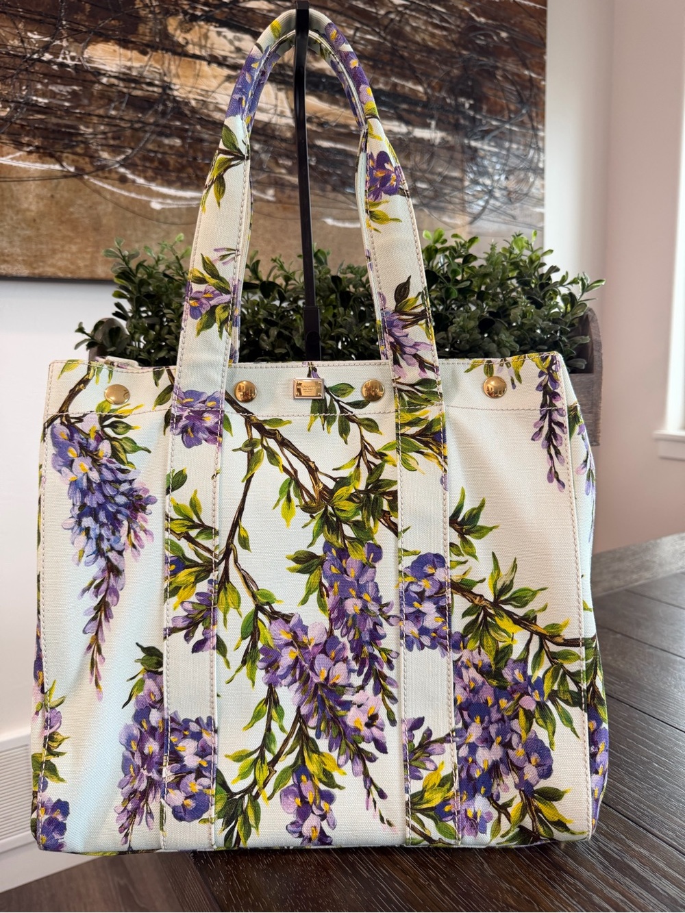 Dolce & Gabbana Wisteria Print Canvas Tote Bag
